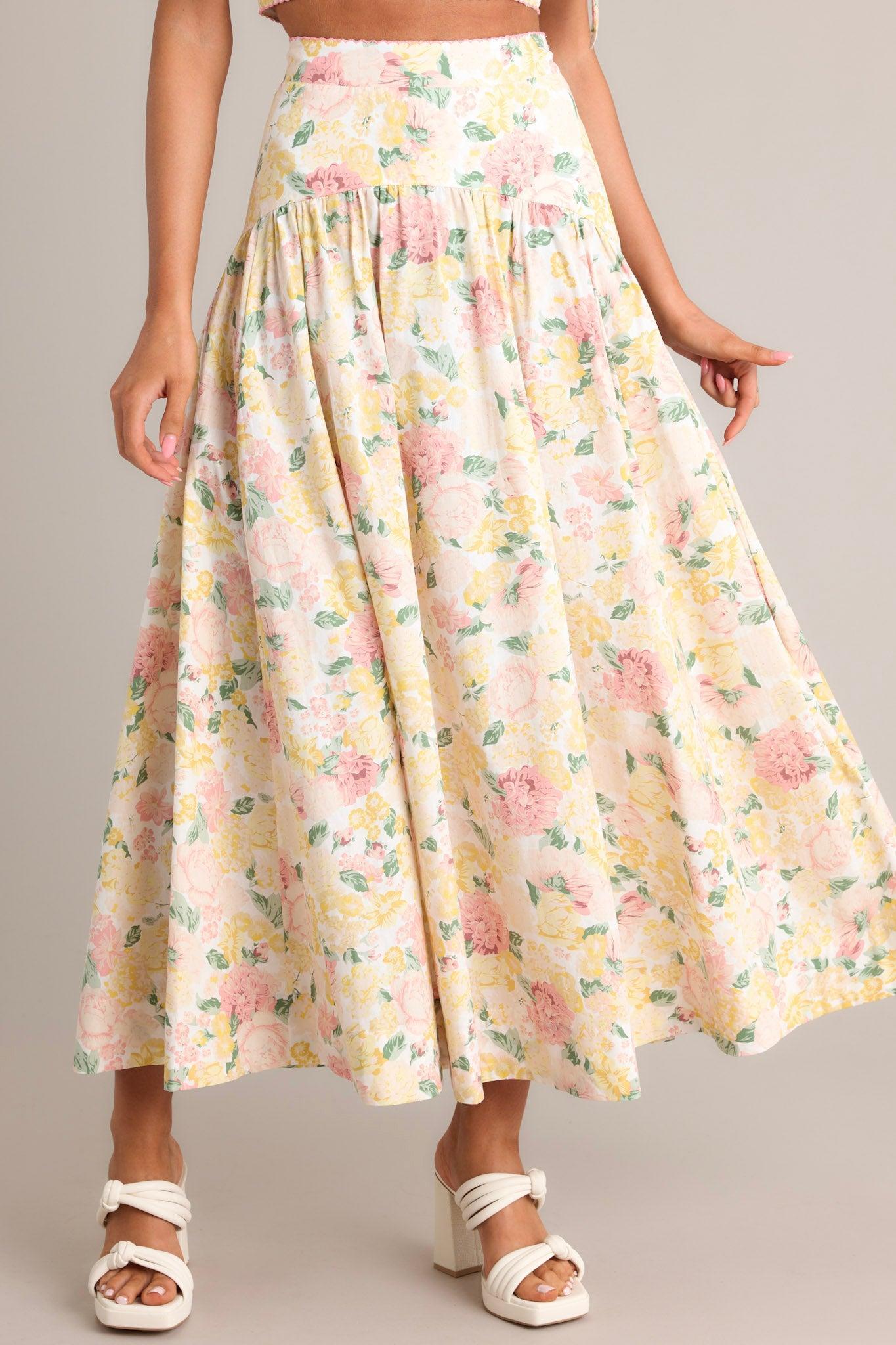 Petal Whispers Ivory Floral Maxi Skirt Product Image