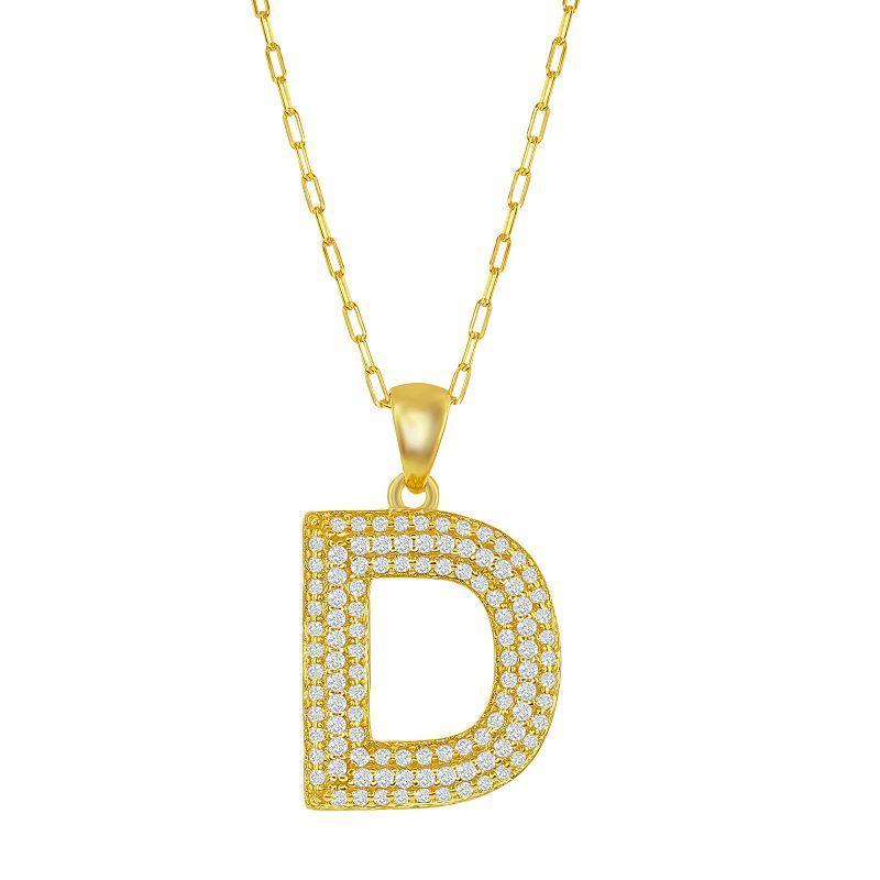 Sterling Silver Cubic Zirconia Block Initial Necklace, Womens F Product Image