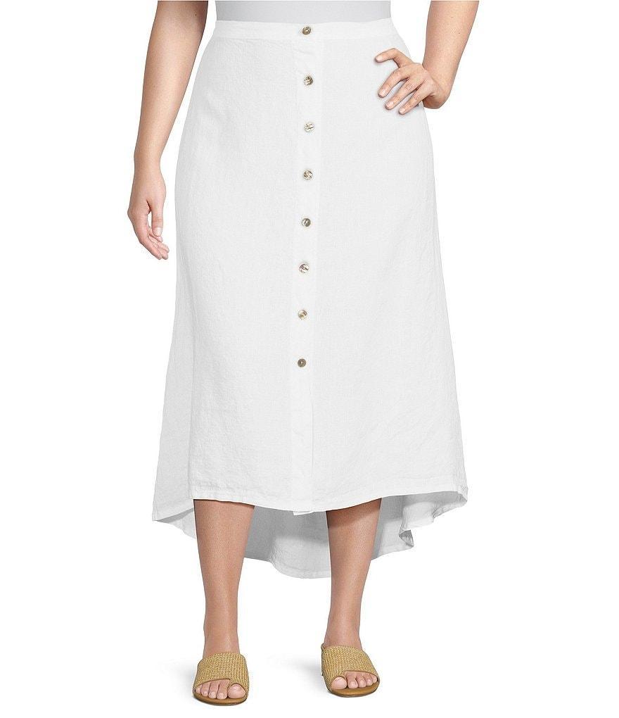 Bryn Walker Plus Size Cinzia Light Linen Elastic Waist High-Low Hem Midi A-Line Skirt Product Image