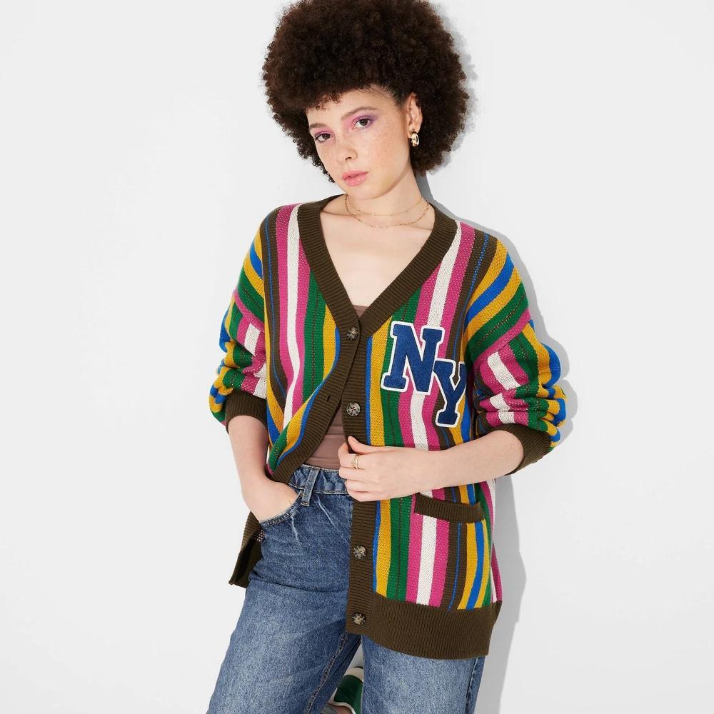 Womens Oversized Varsity Cardigan - Wild Fable Striped product image