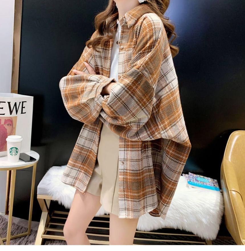 Plaid Button-Up Shirt Jacket Product Image