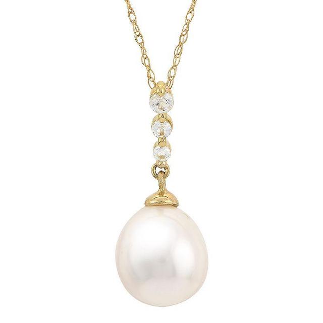 PearLustre by Imperial 14k Gold Cultured Pearl & White Topaz Drop Pendant, Womens Product Image