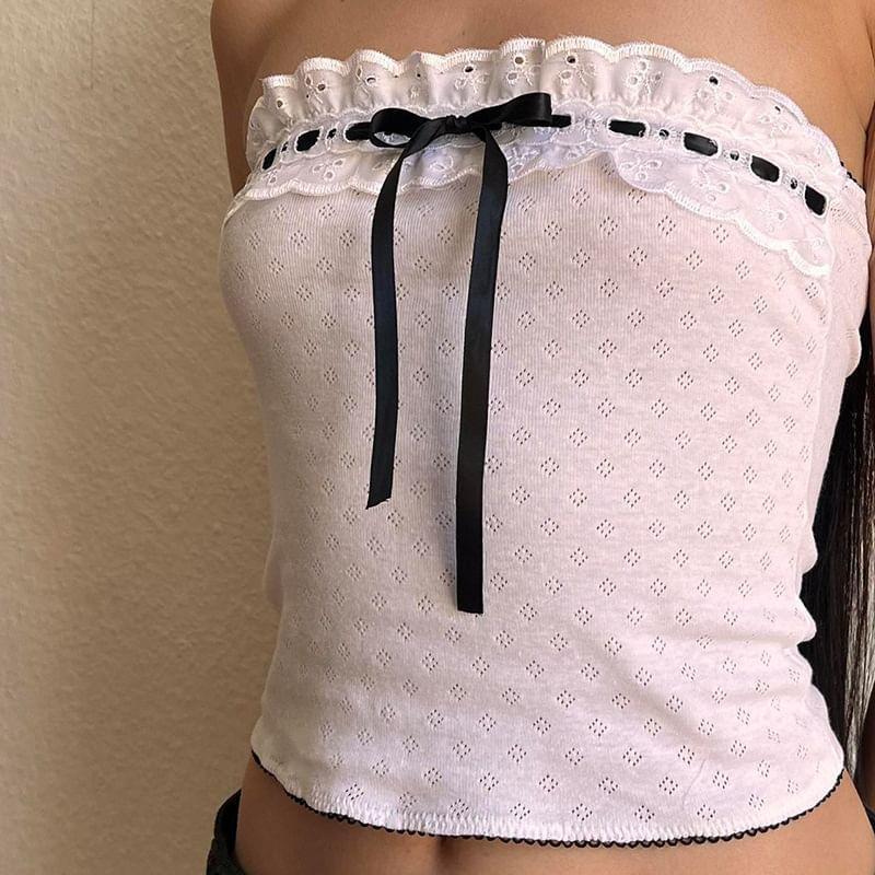 Ribbon Front Lace Crop Tube Top Product Image