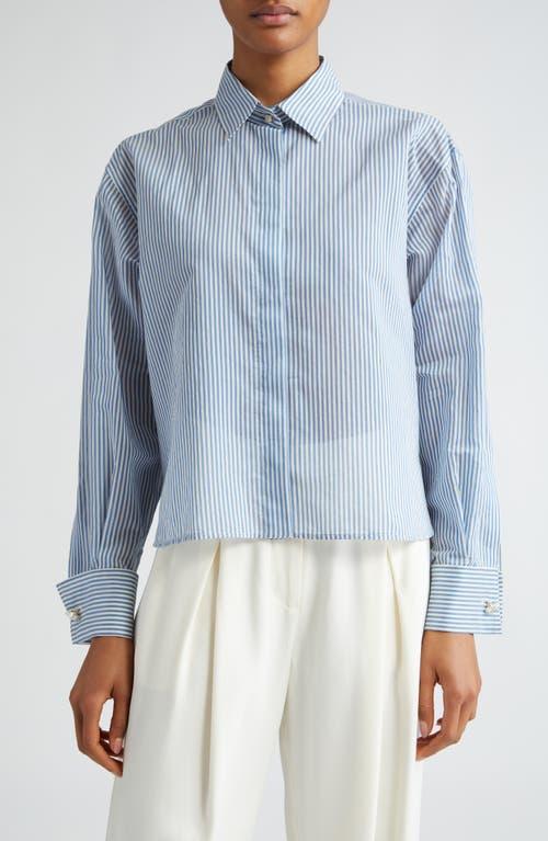 Max Mara Vertigo Pinstripe Cotton & Silk Crop Button-Up Shirt Product Image