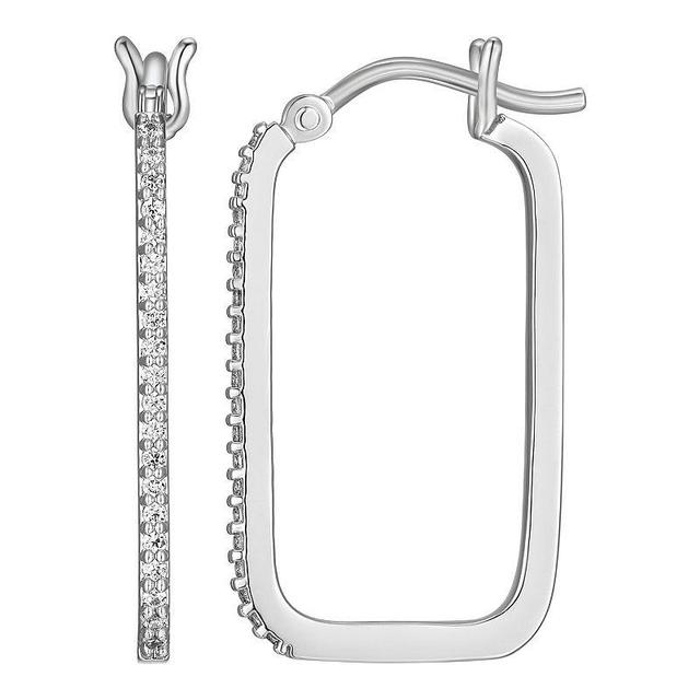 Rhodium-Plated Sterling Silver 1/5 Carat T.W Diamond Rectangle Hoop Earrings, Womens Product Image