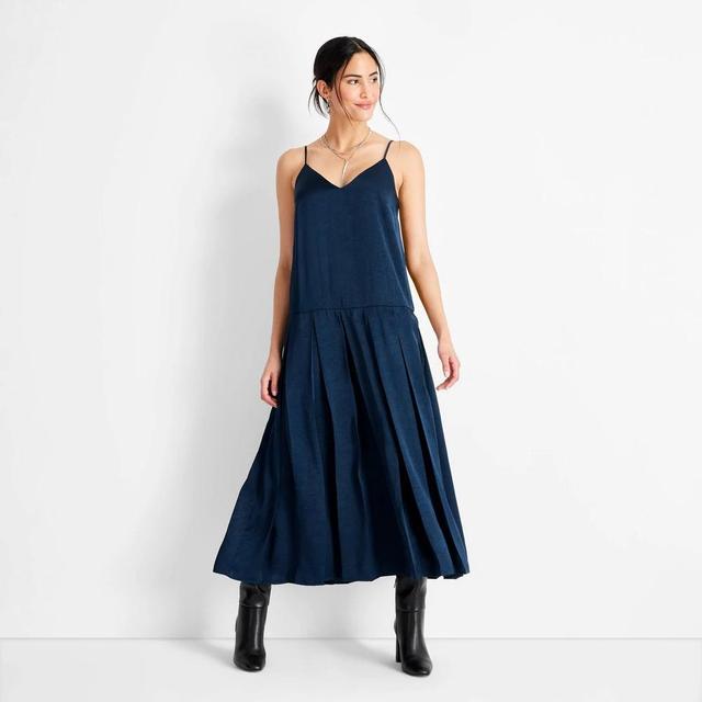 Womens Sleeveless Drop Waist Pleated Ankle Dress - Future Collective Navy Product Image