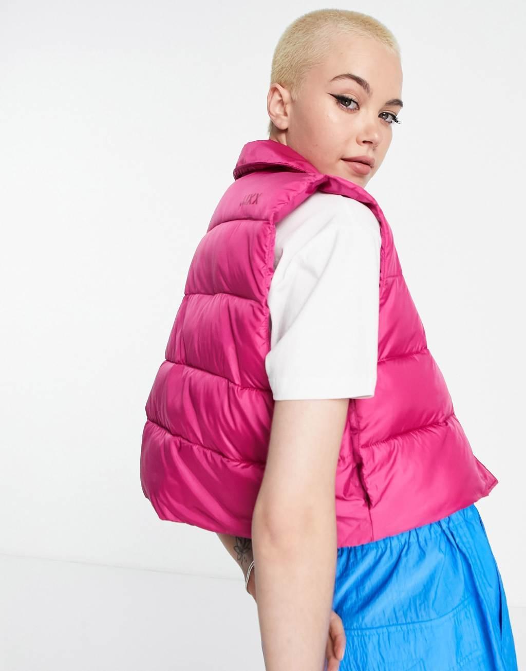 JJXX cropped padded vest in bright pink Product Image