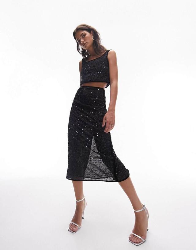 Topshop sequin midi skirt in black - part of a set Product Image