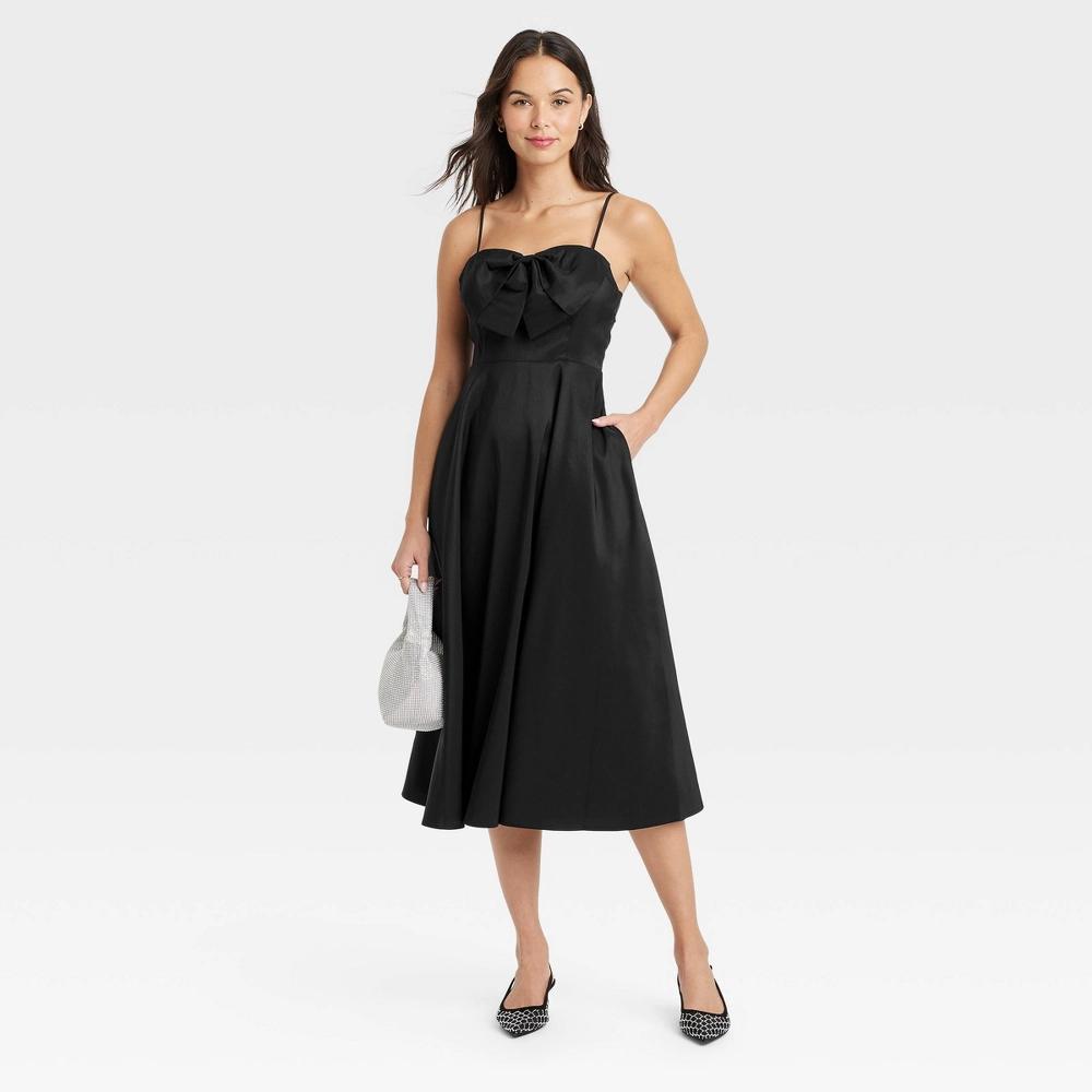 Women's Bow Midi Dress - A New Day™ Black 10 Product Image