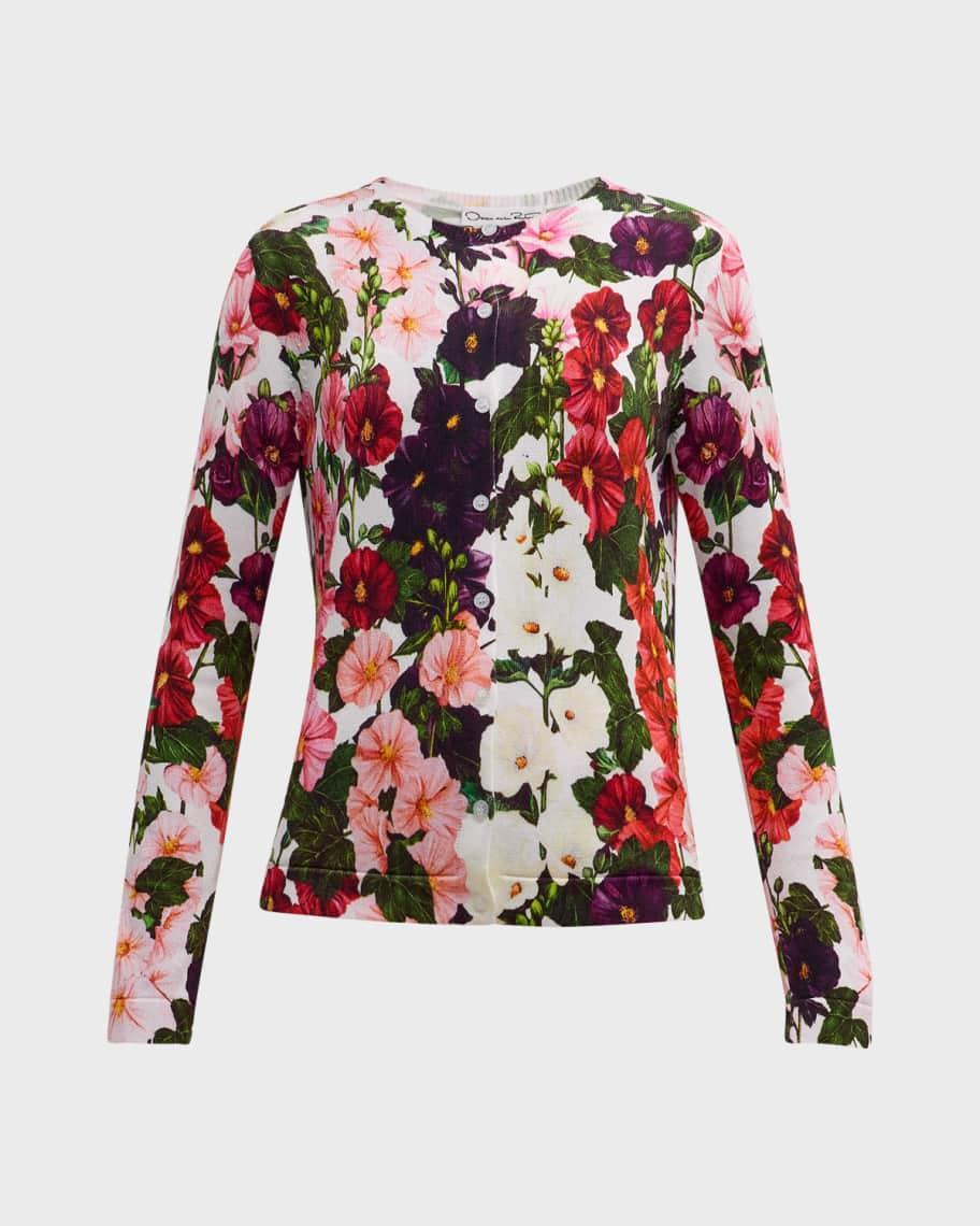 Hollyhocks Print Crewneck Cardigan Product Image