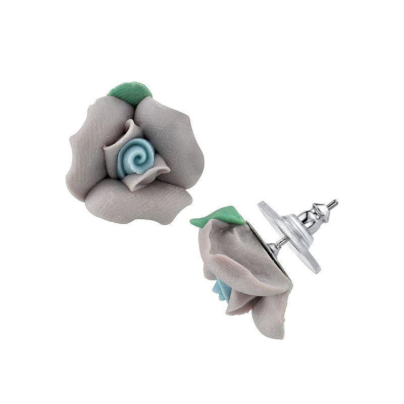 1928 Porcelain Rose Stud Earrings, Womens, Beig/Green Product Image