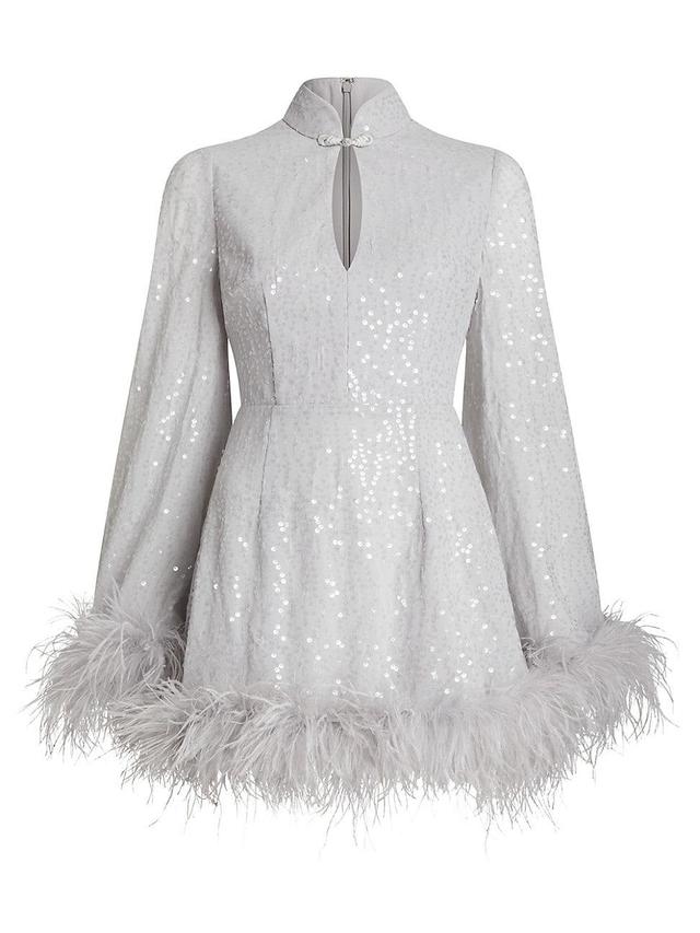 Womens Bianca Sequin Feather-Trim Minidress Product Image