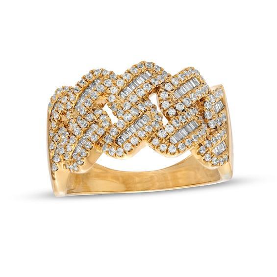 Men's 1 CT. T.w. Baguette and Round Diamond Curb Chain Link Ring in 10K Gold Product Image