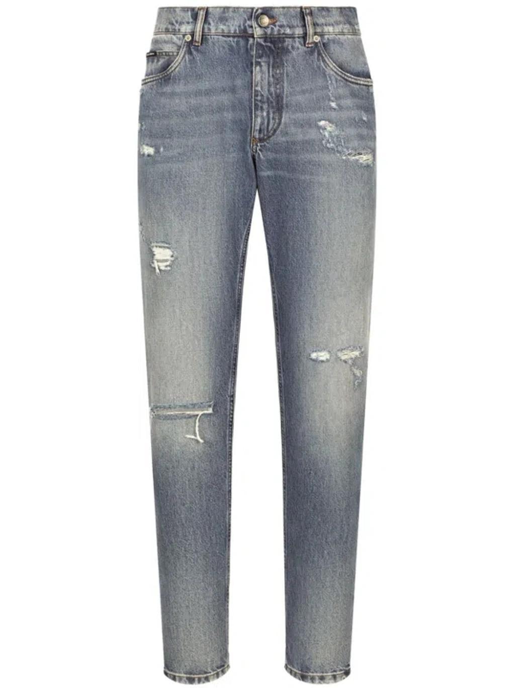 Straight-leg Cotton Jeans In Light Blue Product Image