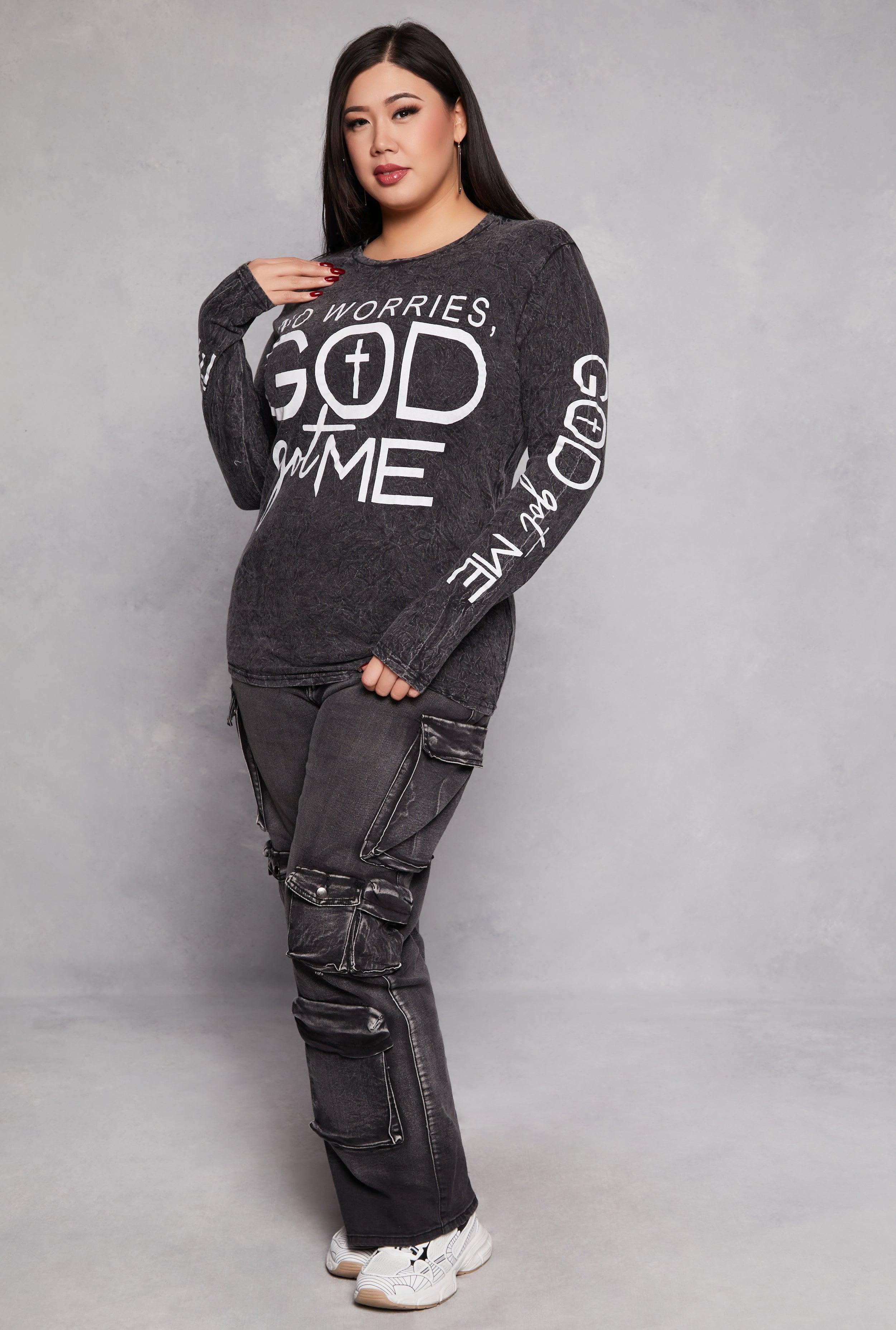 Plus Size God Got Me Acid Wash Graphic Tee Female Product Image