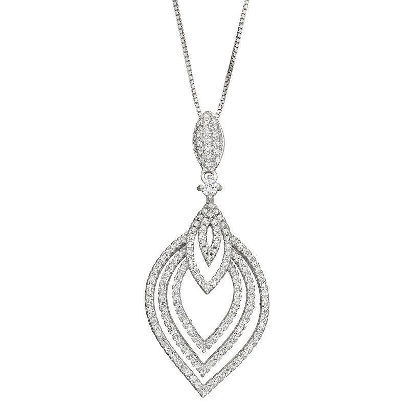 Sterling Silver Cubic Zirconia Graduated Teardrop Dangle Pendant Necklace, Womens Product Image