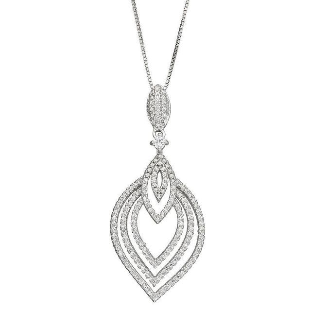 Sterling Silver Cubic Zirconia Graduated Teardrop Dangle Pendant Necklace, Womens White Product Image