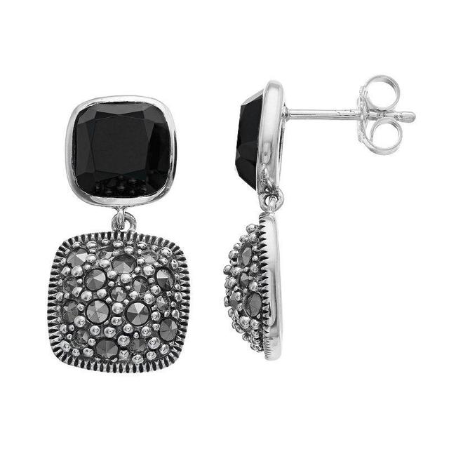 Lavish by TJM Sterling Silver Black Onyx & Marcasite Dangle Earrings, Womens Product Image