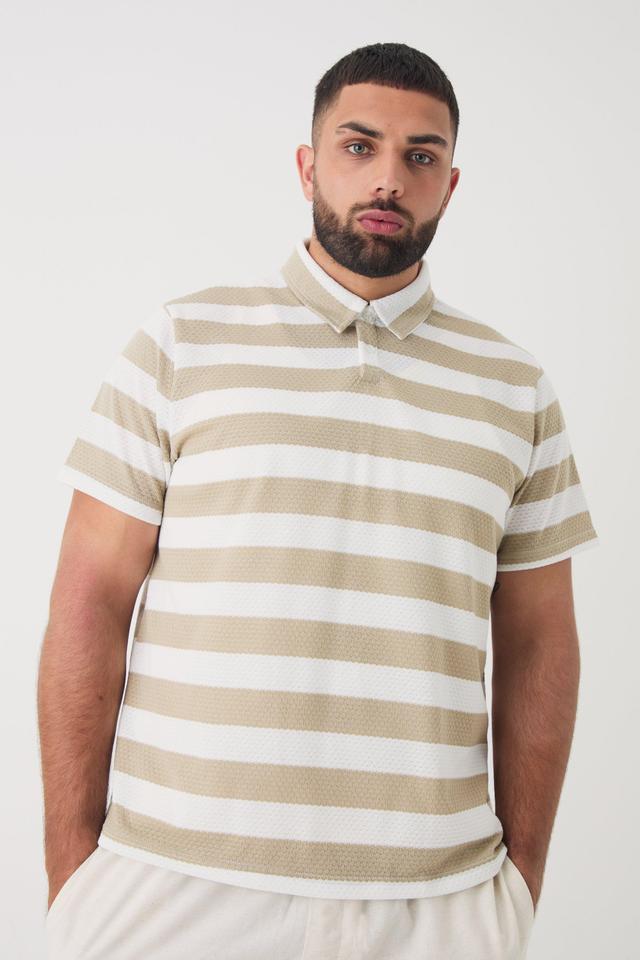 Plus Textured Stripe Polo | boohooMAN USA Product Image