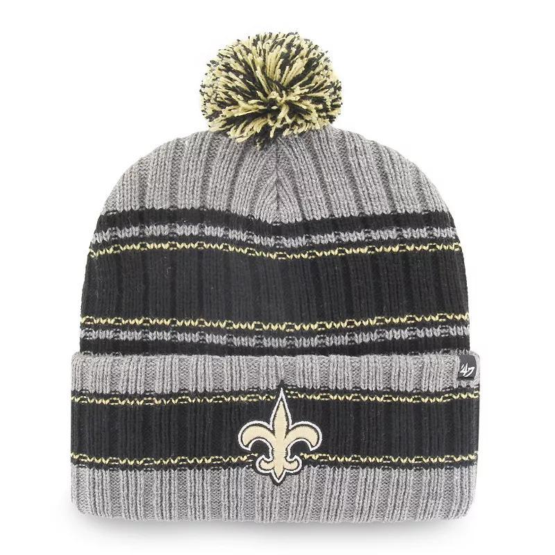 Mens 47 Graphite/Black New Orleans Saints Rexford Cuffed Knit Hat with Pom Product Image