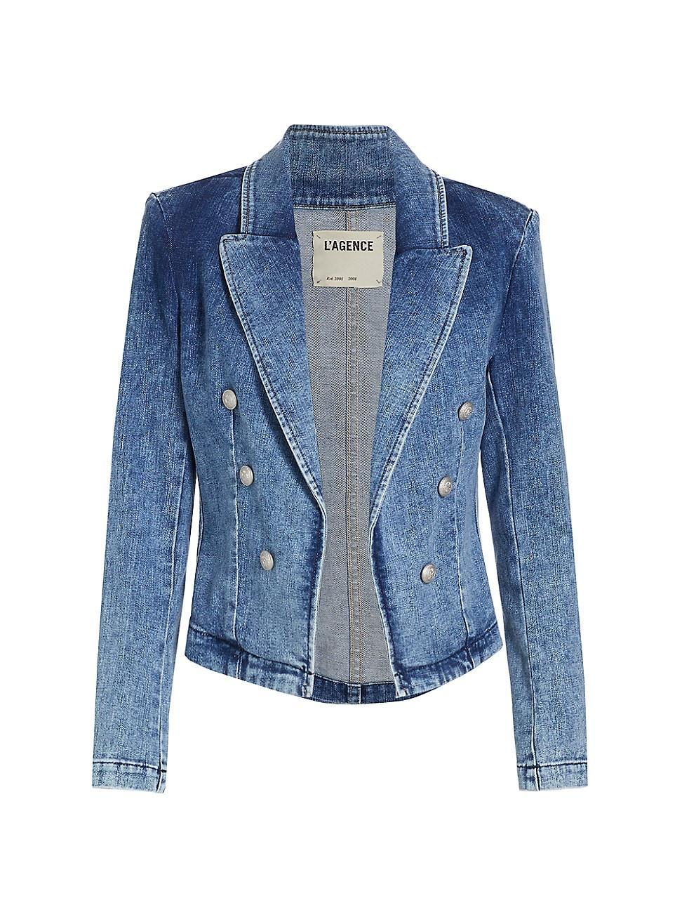 Womens Wayne Denim Double-Breasted Blazer Product Image