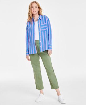 Women's Wide Stripe Relaxed-Fit Shirt, Created for Macy's Product Image