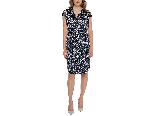 Liverpool Los Angeles Dolman Sleeve Button Front Dress Stretch Satin (Navy Multi) Women's Dress Product Image