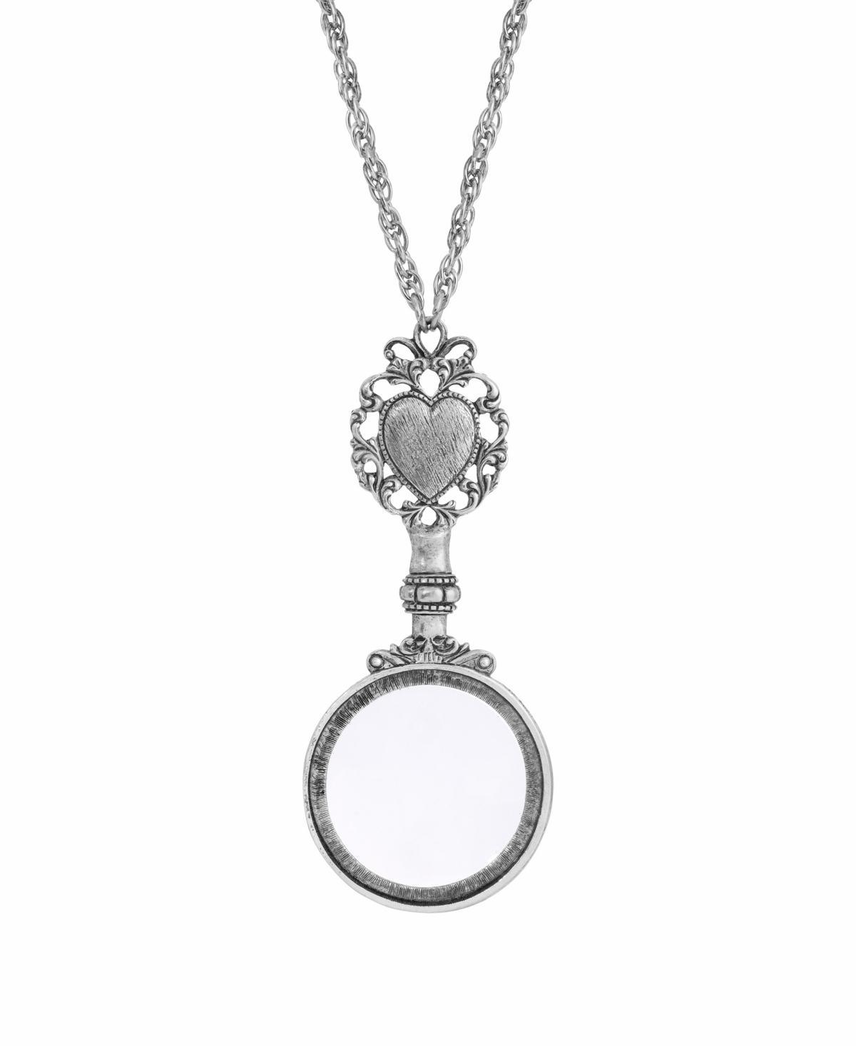 1928 Filigree Heart Magnifying Glass Necklace, Womens, Silver Product Image