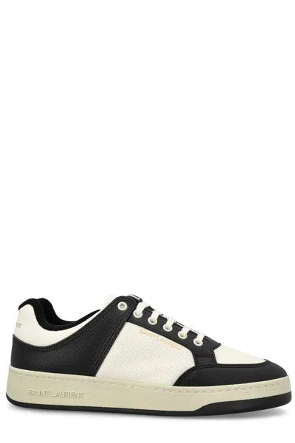 SAINT LAURENT Two-tone Leather Court Sl/61 Sneakers In Cofewhtblk Product Image