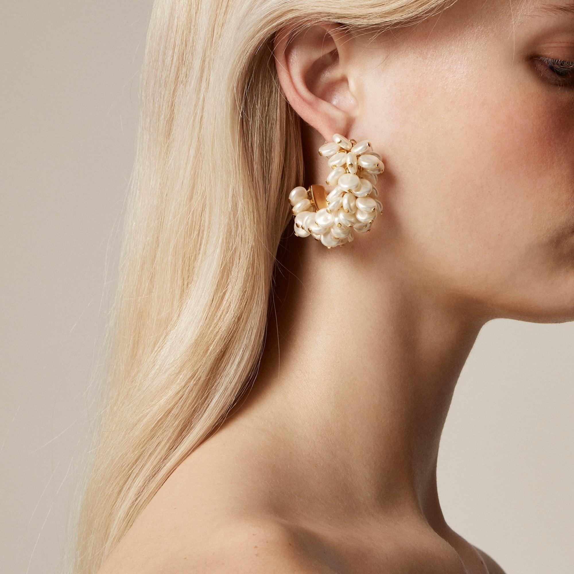 Pearl cluster hoop earrings product image