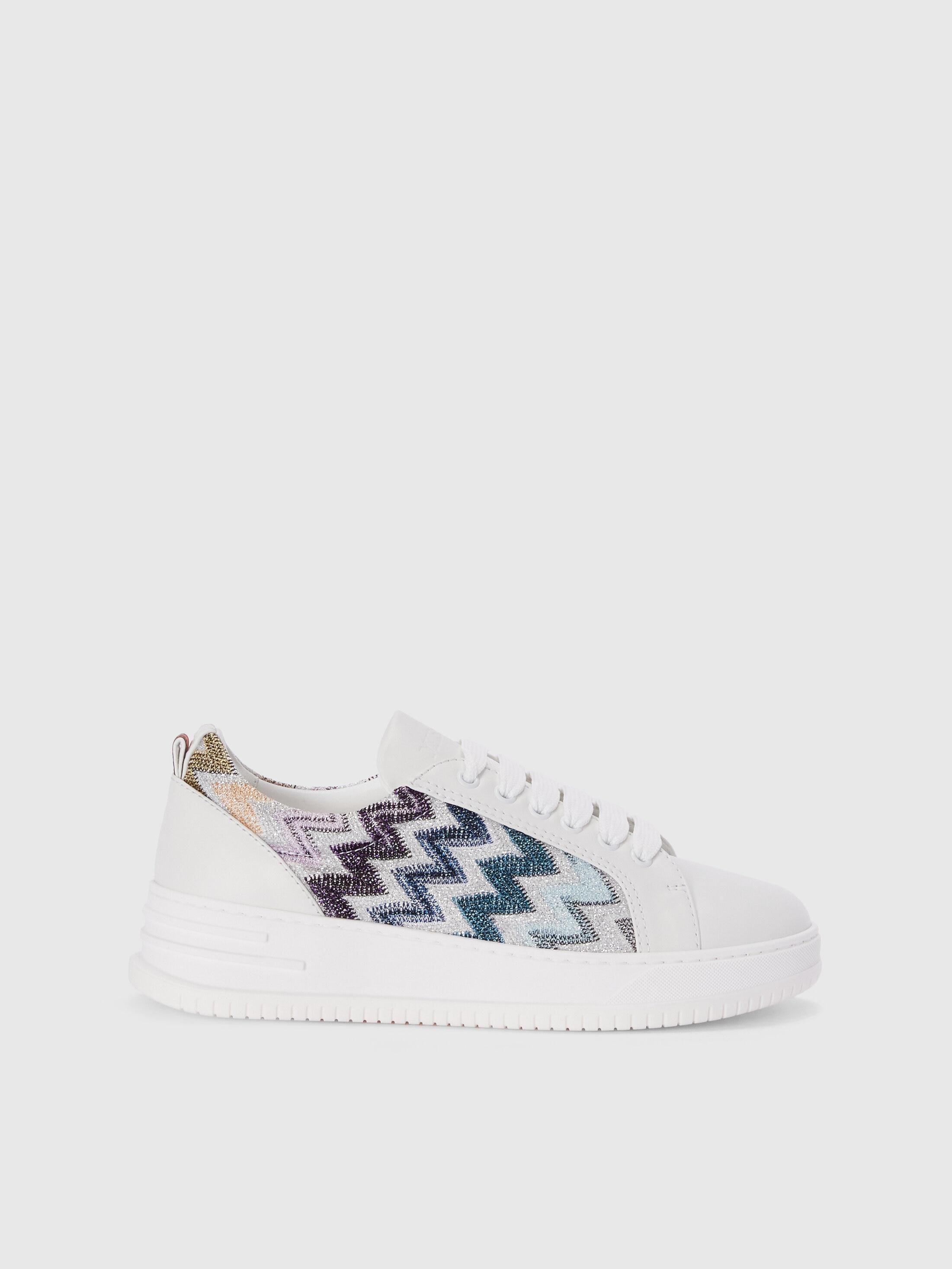 Leather sneakers with zigzag fabric insert Product Image