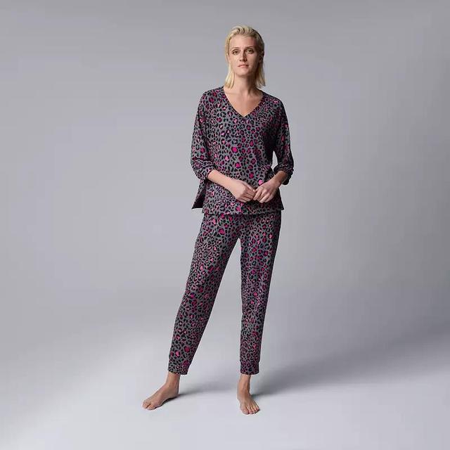 Womens Simply Vera Vera Wang 3/4 Sleeve Pajama Top & Pajama Bottoms Set Cationic Blue Product Image