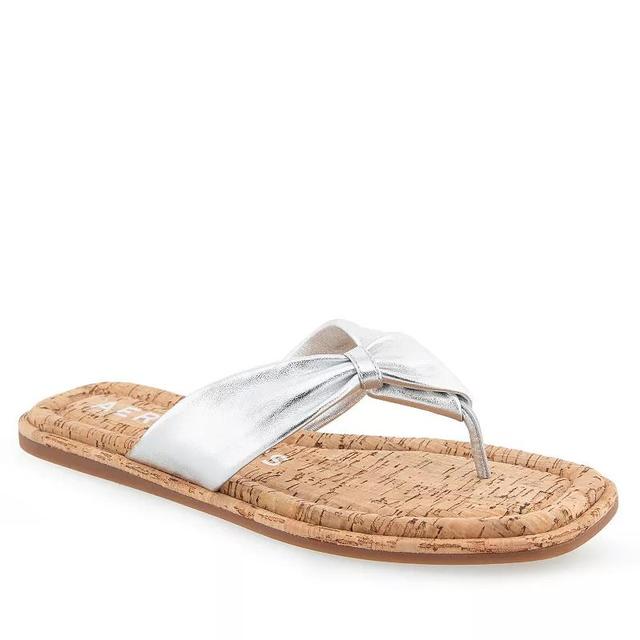 Aerosoles Bond Womens Leather Thong Sandals Silver Grey Product Image