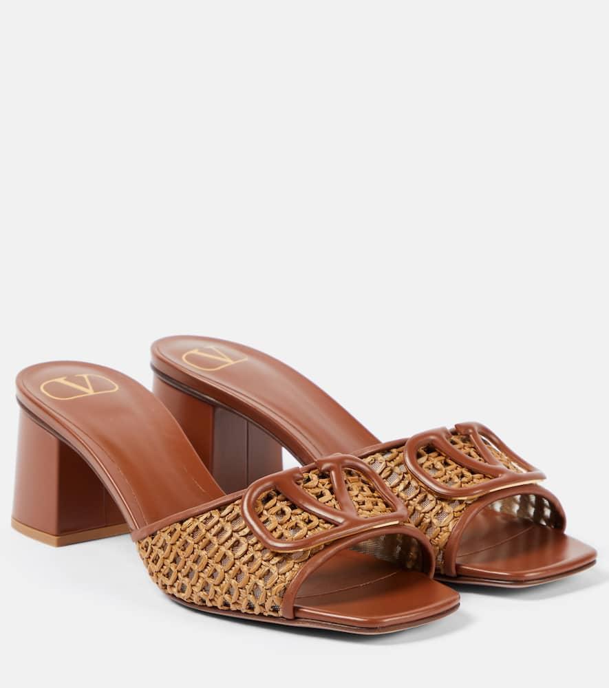 VALENTINO GARAVANI Vlogo Medallion Raffia Slide Sandals In N30 Tabacco Selle Product Image