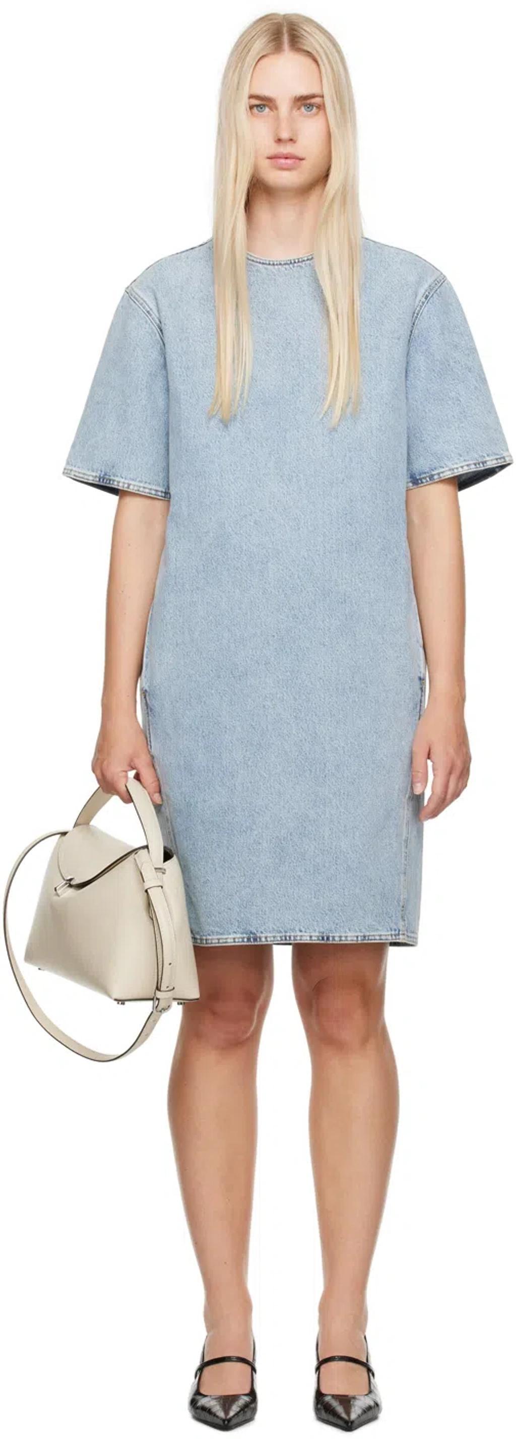 Denim Trapeze Midi Dress In Blue Product Image