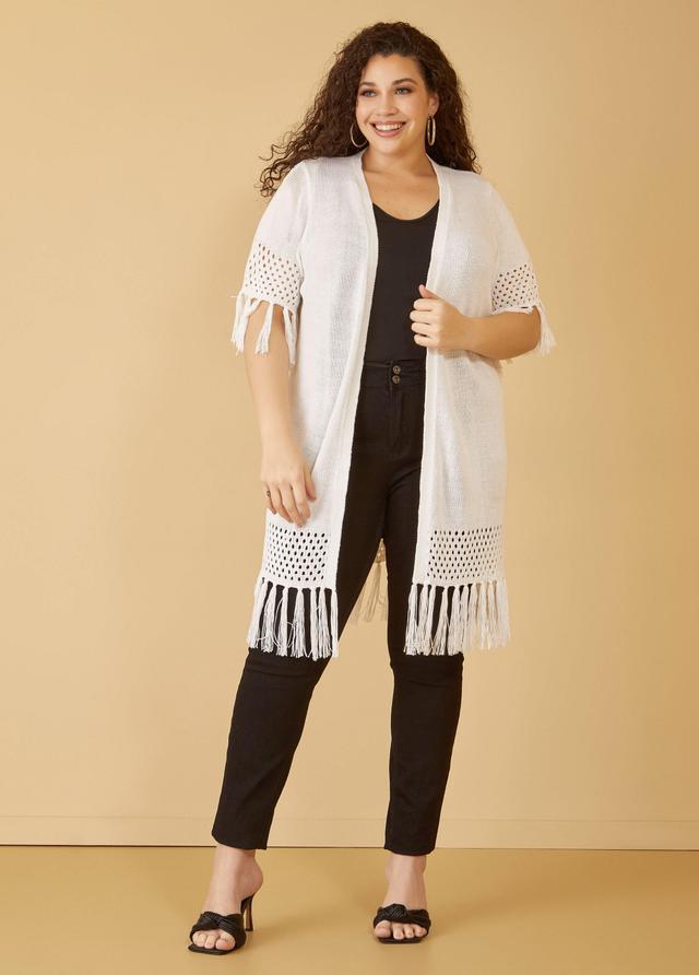 Plus Size Fringed Crocheted Cardigan Ashley Stewart Product Image