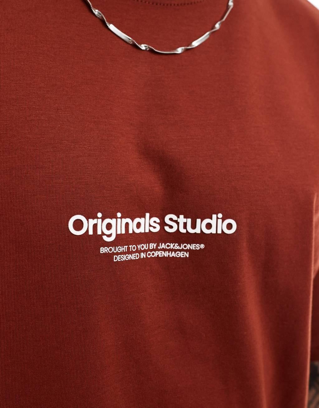 Jack & Jones oversized t-shirt with originals logo in rust  Product Image