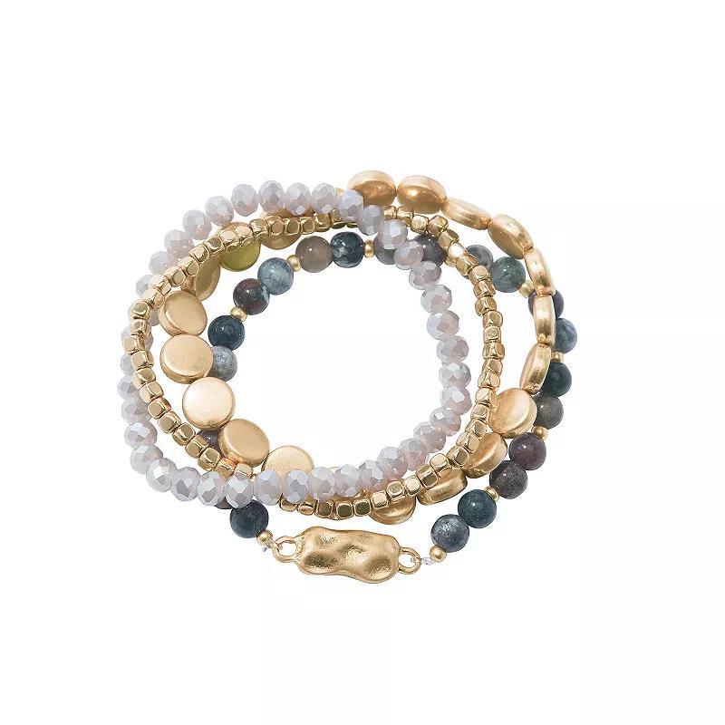 Sonoma Goods For Life Gold Tone Faux Stone Beaded 4-Pack Stretch Bracelets Set, Womens Product Image