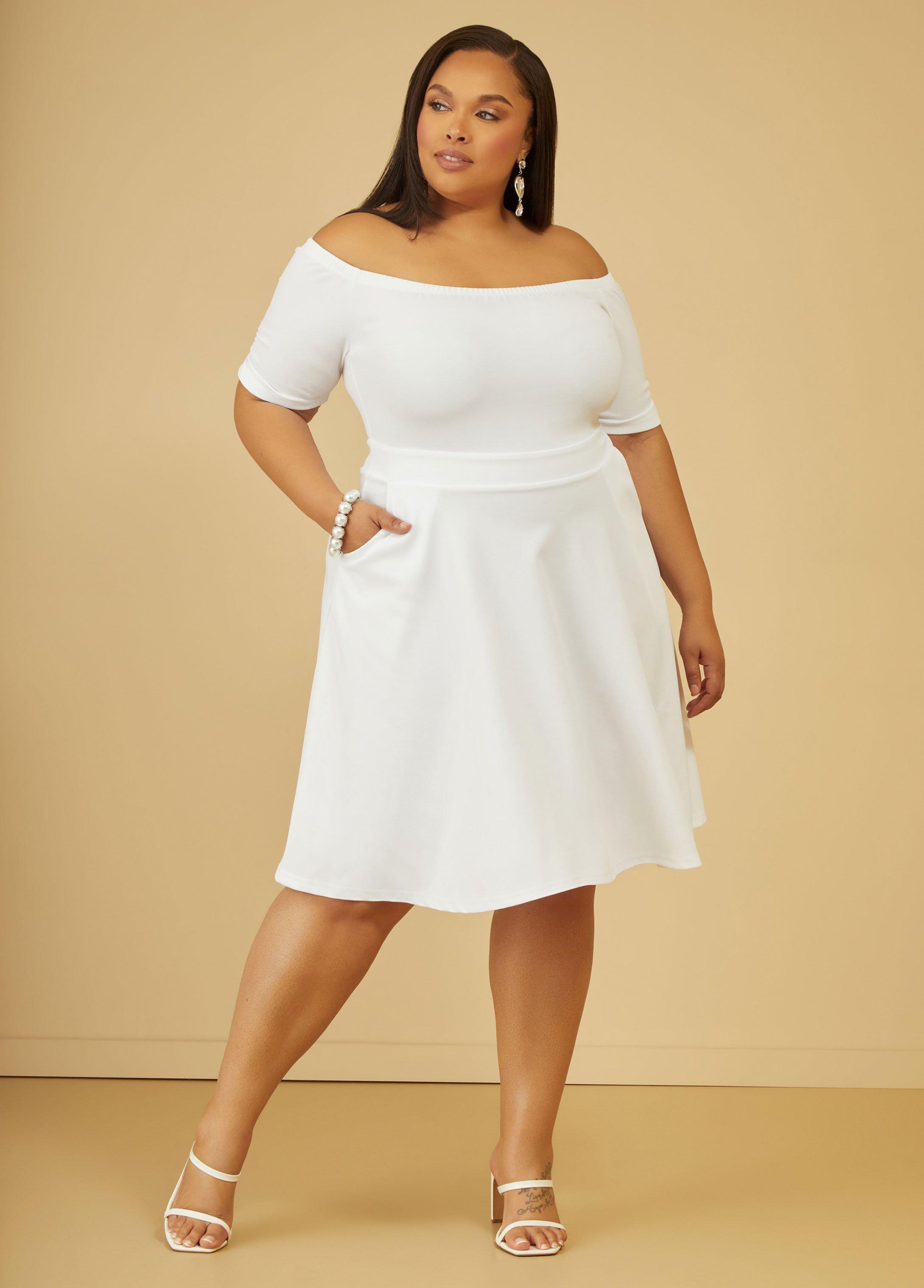 Plus Size Off The Shoulder A Line Dress Ashley Stewart product image