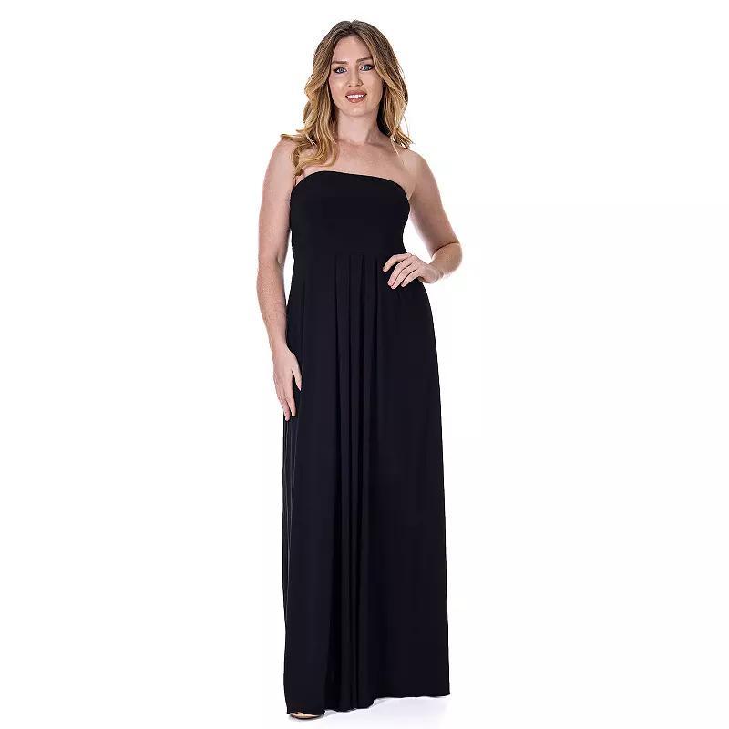 Womens 24Seven Comfort Apparel Pleated A Line Strapless Maxi Dress With Pockets Blue Product Image