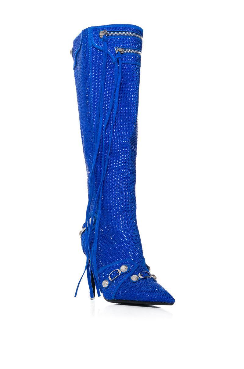 AZALEA WANG JUST FOR YOU RHINESTONE STILETTO BOOT IN BLUE Product Image