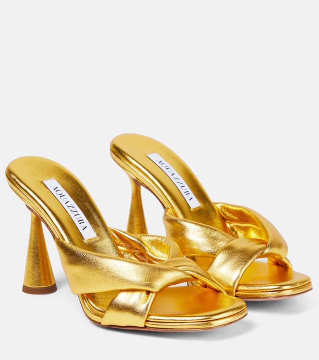 AQUAZZURA Amore Metallic Leather Mules In Gold Product Image