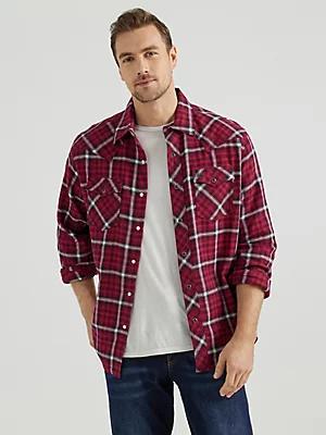 Men's Wrangler Retro® Long Sleeve Flannel Western Snap Plaid Shirt | Men's SHIRTS | Wrangler® Product Image