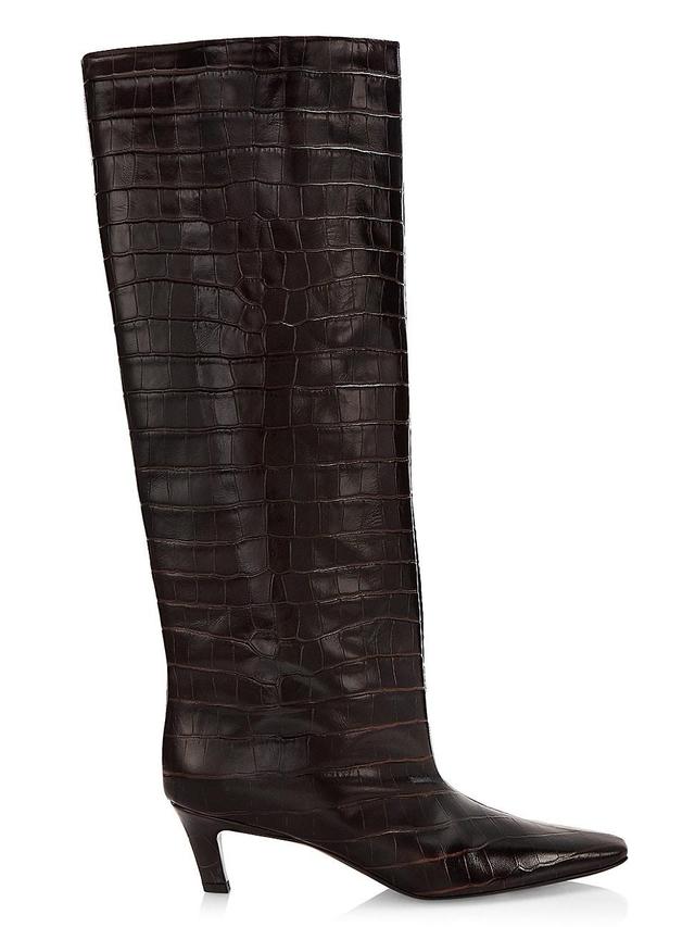 Womens The Wide Calf Croc-Embossed Leather Boots Product Image