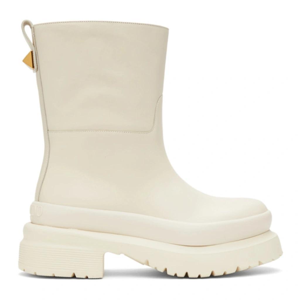 50mm Roman Stud Leather Combat Boots In Ivory Product Image