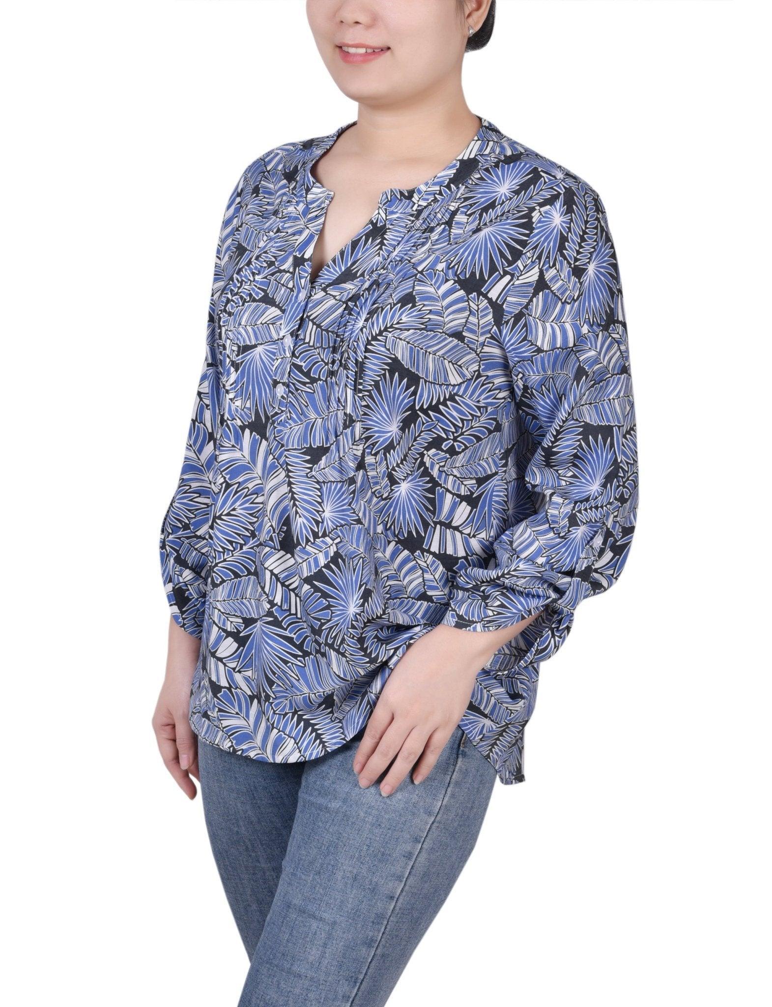 Long Roll Tab Sleeve Pintuck Front Blouse - Petite Product Image