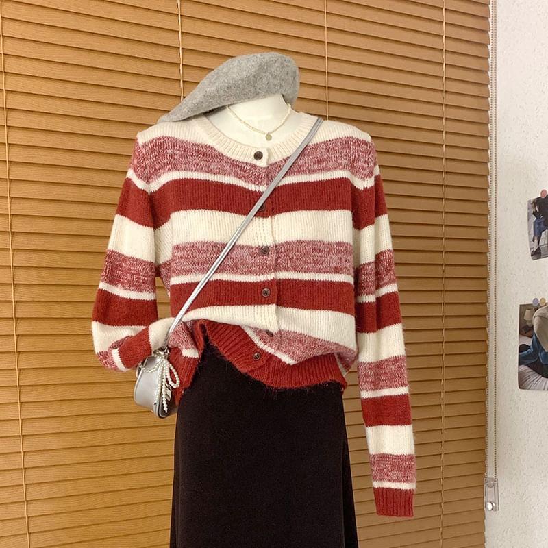 Round Neck Striped Cardigan Product Image