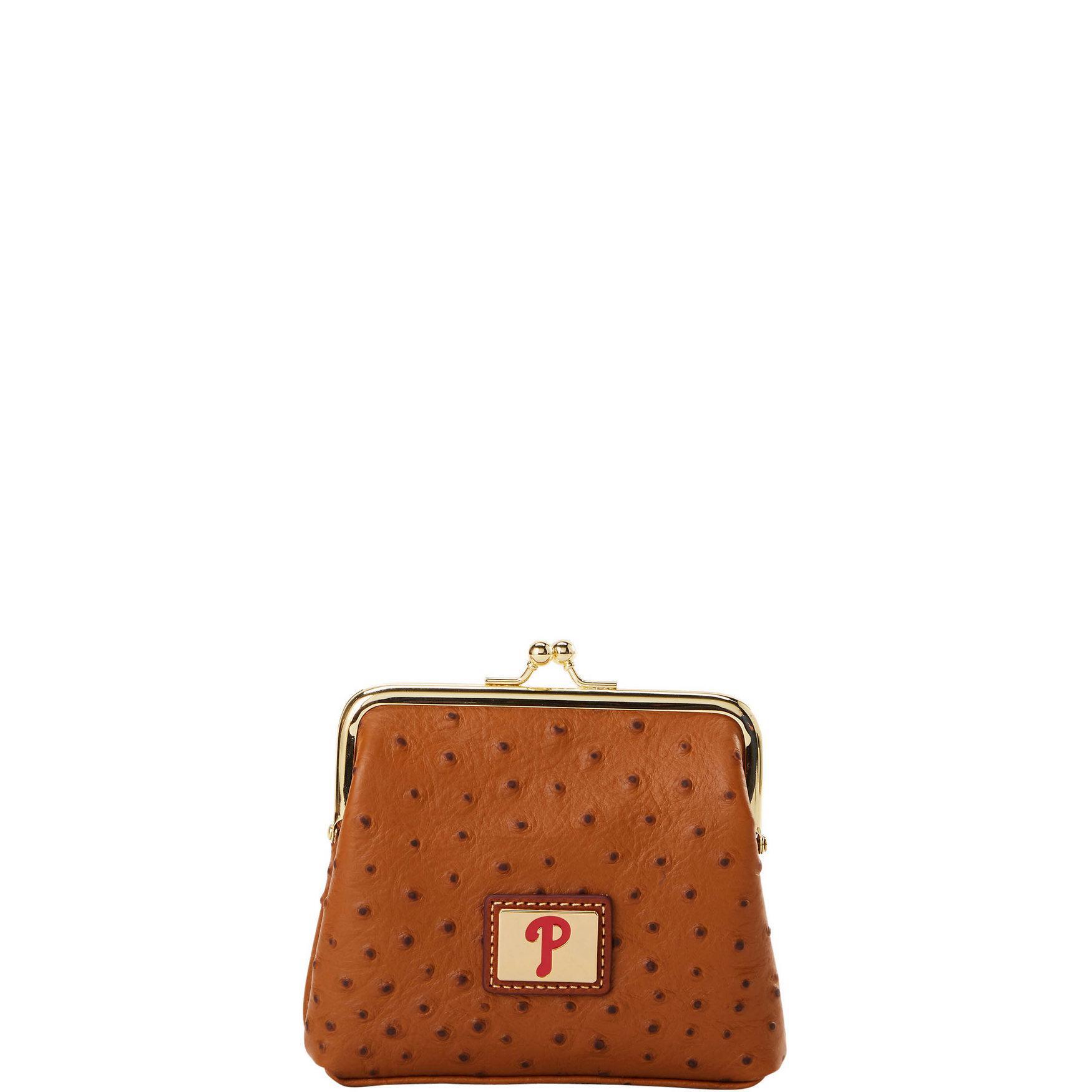 Dooney & Bourke Womens MLB Phillies Large Framed Purse in Caramel, Coated Cotton Product Image