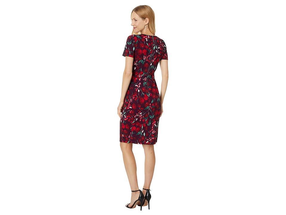 Calvin Klein Tulip Sleeve Floral Sheath (Aubergine ) Women's Dress Product Image