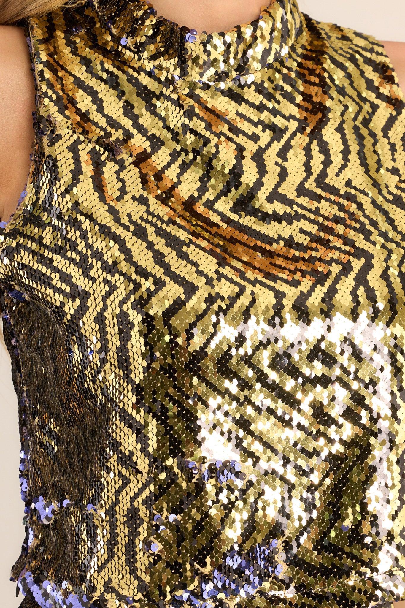 Wild Side Gold Sequin Tiger Tank Top Product Image